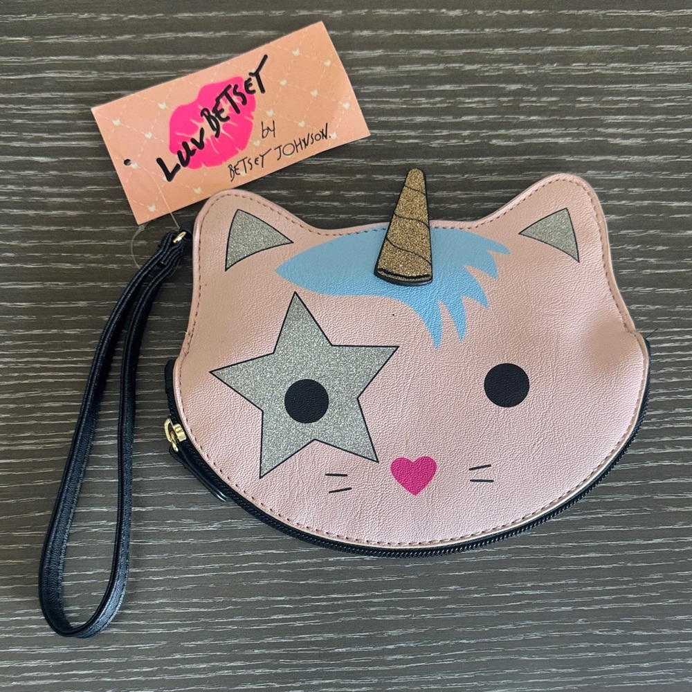 Betsey Johnson Pink Cat Unicorn Wristlet